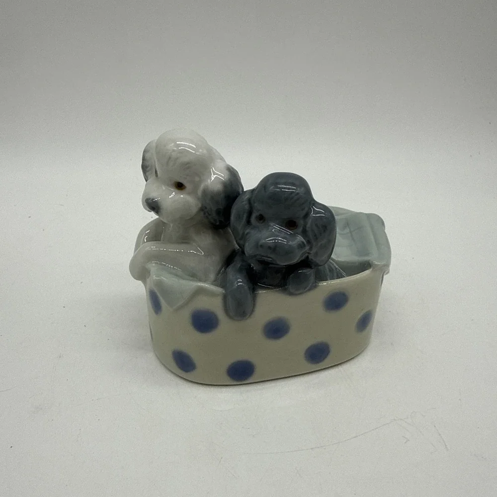 Nao by Lladro Poodles & Dots Figurine Dogs #1082 Blue White 3
